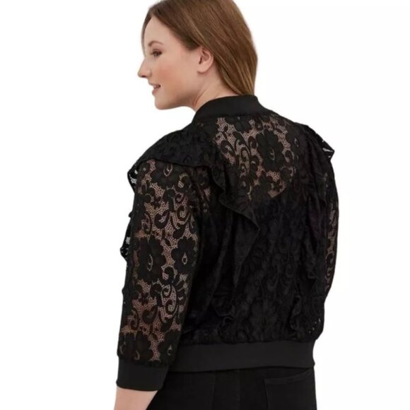 Torrid Ruffle Black Lace Bomber Jacket Plus Size 4XL Witchy Whimsigoth - Picture 8 of 12